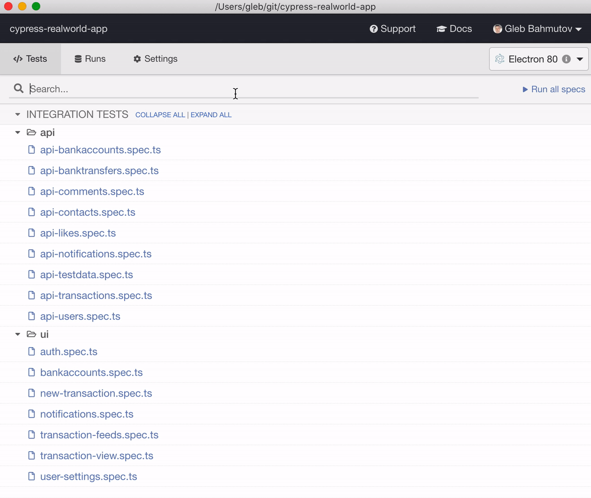 Running specs matching the search filter